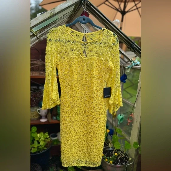 Marina Sequin Lace Bell Sleeve Short Dress at Nordstrom Rack - Womens Cocktail Dresses - Party Dresses - Dresswear